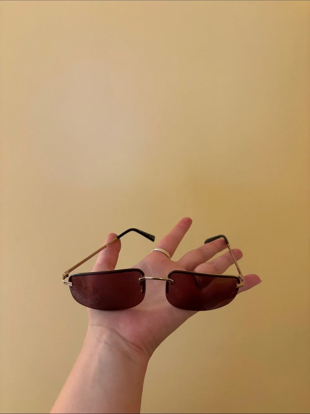 Brown Rimless Rectangle Sunglasses - Men's Fashion